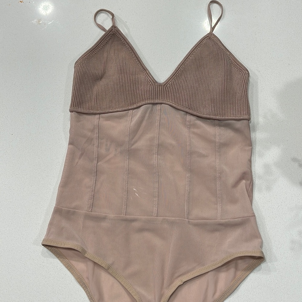 Zara mesh corset sweater bodysuit.